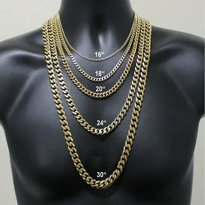 14K Gold Plated Stainless Steel Cuban Curb Chain 16 -30  Necklace 3/5/7/9/11mm • $8.54