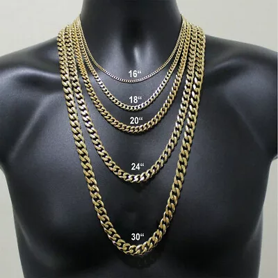 3/5/7/9/11mm Men Gold Plated Curb Cuban Link Chain Necklace Bracelet Xmas 16-30  • $9.59