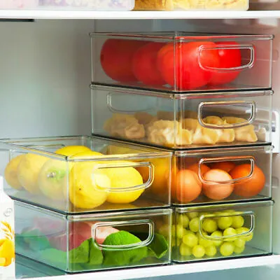 $14.84 • Buy Refrigerator Clear Storage Boxes Food Freezer Kitchen Container Fridge Organiser