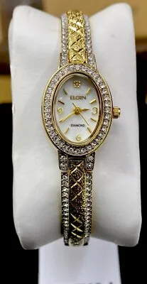 Vintage Elgin Gold Tone Bangle Style Bracelet With  Diamond Women’s Watch • $79.99