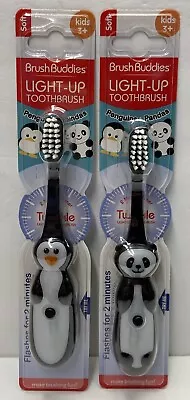 New 2 Brush Buddies Kids Light-up Soft Toothbrush 2 Minute Timer Penguin & Panda • $9.95