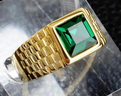 18k Gold Ep Cz Emerald Princess Cut Mens Dress Ring Size 7-11 You Choose  • $16.73