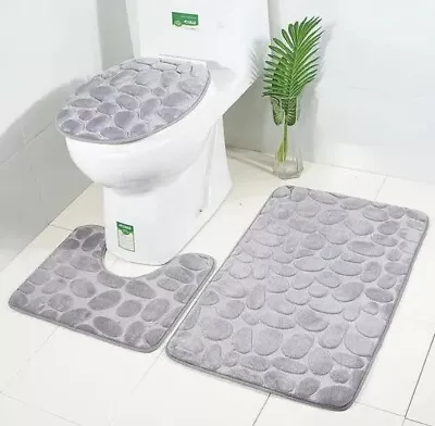 3 Piece Set Plush Memory Foam Bathroom Contour Mat Bath Rug Lid Cover  • $7.82