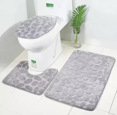 3Piece Set Plush Memory Foam Bathroom Contour Mat Bath Rug Lid Cover  • $13.50