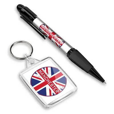 1 Pen & 1 Rectangle Keyring Manchester England Flag Circle #59478 • £5.99