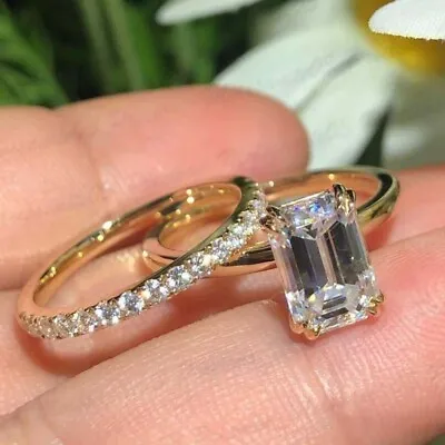 14K Yellow Gold Plated 2.79 Carat Emarald Moissanite Wedding Set Engagement Ring • $230.27