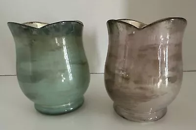 2 - Mercury Glass Vase | Mirrored Gold Leaf Glass | Pink & Teal | Scalloped Edge • $15.99