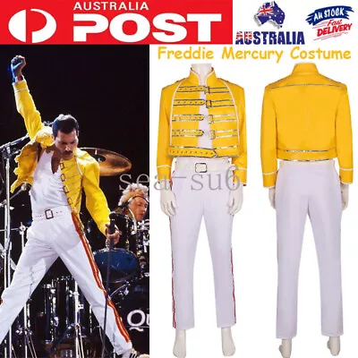 Mens Freddie Mercury Costume 1980s 80s Freddy Queen Fancy Dress Rock Star Rocker • $119.31