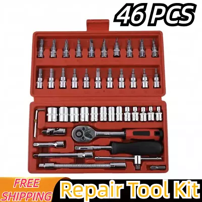 46PCS 1/4  Drive Socket Set Ratchet Wrench Bits Spanner Auto Car Repair Tool Kit • $11.59