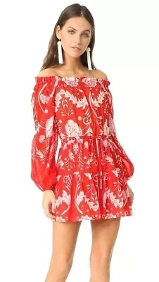 ALICE McCALL Size 12 Can't Do Without You Red Off Shoulder Cotton Silk Dress • $99.99