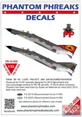 PPD32008 1:32 Phantom Phreaks Decals - RF-4E Phantom II Turkish Air Force Light • $37.99