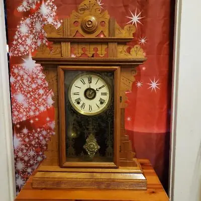 E.N. Welch  Eclipse  Gingerbread Parlor Shelf Clock With Alarm • $395