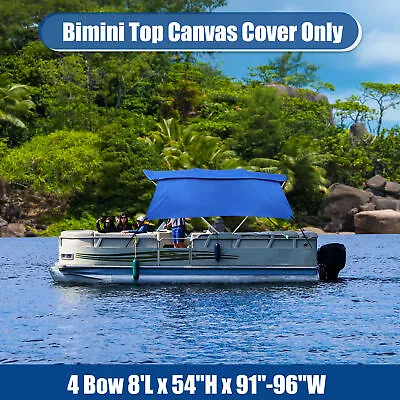 600D 4Bow 8'Lx54 Hx91 -96 W Bimini Top Canvas With Detachable Side Blocks Blue • $80.49