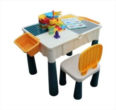 Kids Table & Chair Desk Set Childrens Activity Play & Build  Bricks 46 X 46cm • £26.95