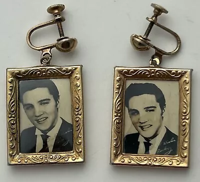 Vintage  Elvis Presley Picture Frame Screwback Earrings ~ Dangle • $125