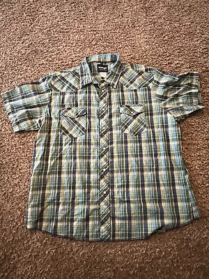 Wrangler Western Shirts Men’s Plaid Short Sleeve Shirt Pearl Snaps Size XXL VGC! • $11.97
