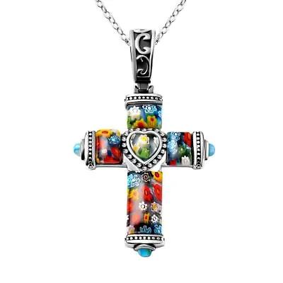 Murano Style Glass Cross Necklace Christian Chain 20  Ct 10 Fathers Day Gifts • $32.54