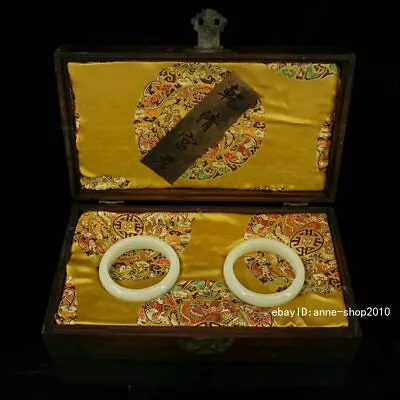 20cm China Ancient Qing Dynasty Luminous Stone Bracelet Jewelry Wood Box  • $260.40