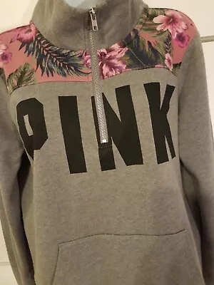 Pink Victoria’s Secret Gray/Mauve/Cream  Flowral S Half Zip Sweatshirt • $25