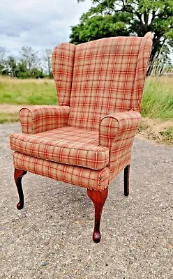 £229.99 • Buy Vintage Tartan Wing Back Chair Fireside Smoking Chair - Armchair Queen Anne Legs