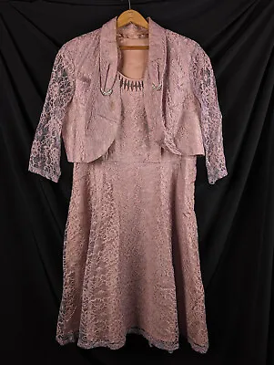 Vintage 2 Piece Dress Jacket 1960s Dusty Rose Party Evening Wedding Prom • $37.59