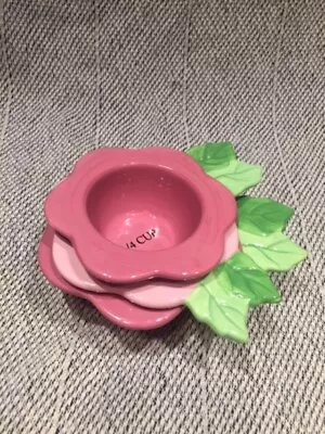 Ceramic SET OF 3 Pink Purple Flower MEASURING CUPS By Ganz 1/4 1/3 1/2 Cup • $10