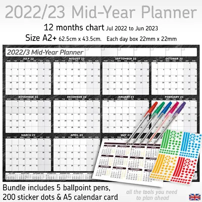 £4.99 • Buy 2022-2023 Wall Calendar Mid-Year A2+ Planner Academic Student Teacher 12 Months