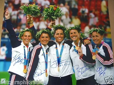 Mia Hamm Chastain Fawcett Foudy Lilly Signed 2004 Olympic Soccer 16x20 Photo #91 • $391