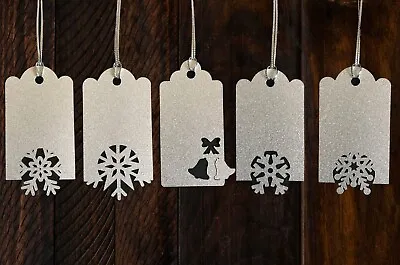 £2.80 • Buy 10x Christmas Gift Tags Silver Gold Glitter Card Snowflakes Bell Gift, Present