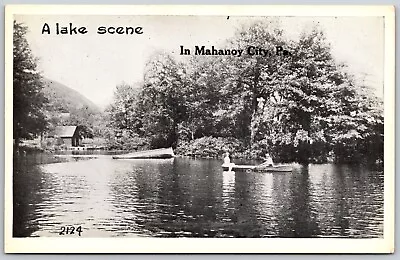 Mahanoy City PA A Lake Scene Boat Boathouse People Postcard • $8.99