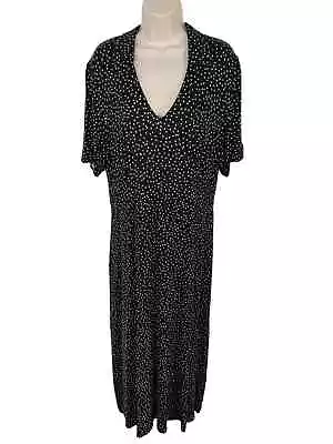 M&co Uk 20 Black White Polka Dot V Neck  Short Sleeve Maxi Long T-shirt Dress • £10