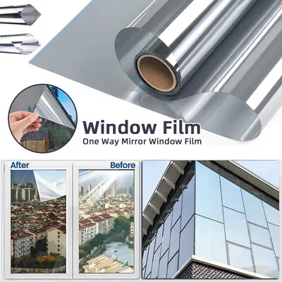 Silver Mirrored Reflective Window Film One Way Mirror Privacy Tint House Office • £7.99