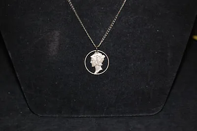 Vintage Mercury Dime Cutout Head Pendant 17.5 In Chain 90% Silver • $19.99