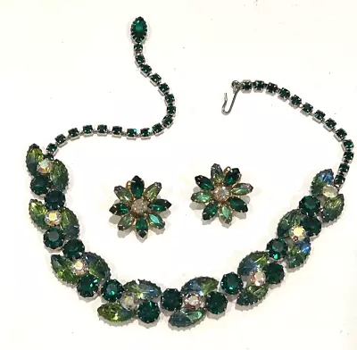 Vintage Juliana Style Emerald Givre Rhinetone Necklace & Earrings • $99