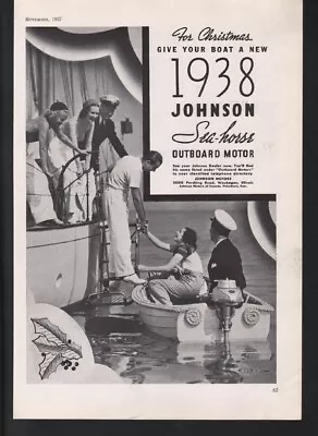 1937 Johnson Boat Motor Engine Outboard Holiday Capitan Yacht Waukegan Ad21070 • $28.95