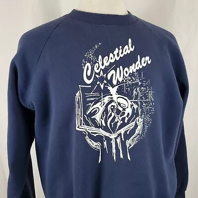 Vintage Celestial Wonder Sweatshirt XL Blue Crew Neck 50/50 Christmas Holiday • $17.99