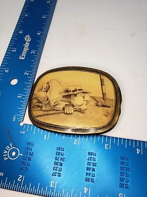 Vintage Metal Yellow Golfer Picture Belt Buckle • $19.99