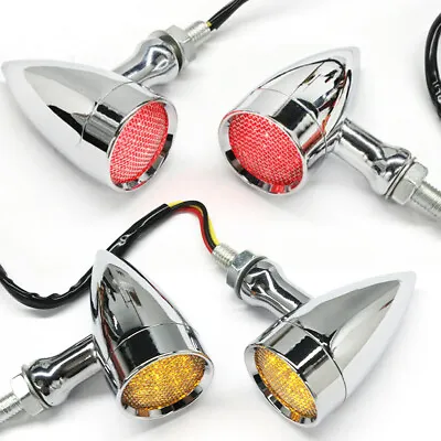 4pcs Bullet Motorcycle Front + Rear LED Turn Signal Light For Harley Dyna Fatboy • $36.80