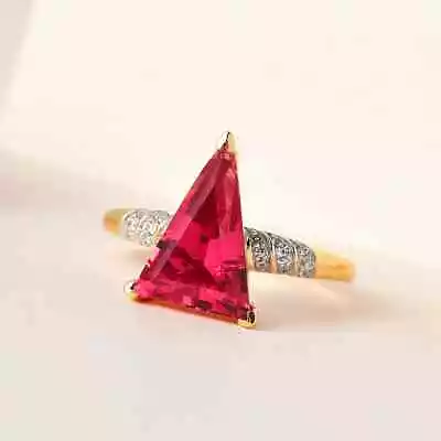 Lab Created Padparadscha Sapphire And Zircon Ring In YG Ovr Sterling Sz 7 • $35