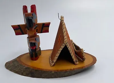 $40 • Buy Vintage Wooden Canoe Teepee Totem Pole Model Ojibwa Crafts Canada