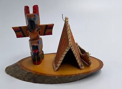 $40 • Buy Vintage Wooden Canoe Teepee Totem Pole Model Ojibwa Crafts Canada