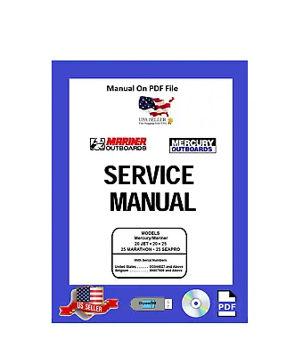 Mercury/Mariner Service Manual 20 Jet/20/25 - 25hp Marathon  25hpSeaPro PDF • $14.95