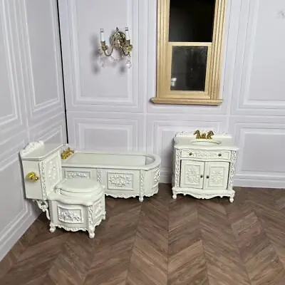 Mini Dollhouse 1:12 Miniature Furniture Ob11 Bathroom Sink Toilet Bathtub Set • $74