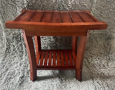 Teak Shower Bench Seat With Handles Portable Wooden Spa Bathing Stool • $24.95