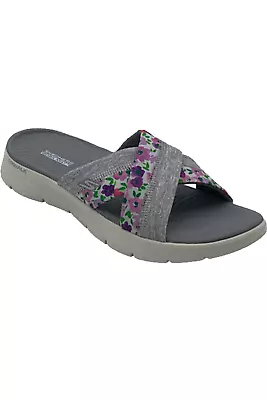 Skechers GOwalk Flex Vegan Washable Slide Sandals Blossom Gray Multi • $32.99