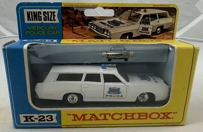 King Size 1969 Lesney Matchbox Diecast Model Mercury Police Car K-23 With Box • $49.95