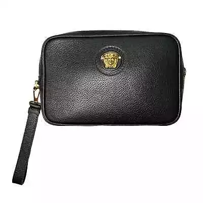 Versace Black Leather Wristlet Clutch Bag • $280