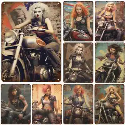 Motorcycle Pinup Girl Metal Tin Signs Vintage Wall Decor For Home Bar Pub Cafe • $13.99
