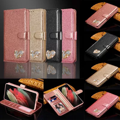 Glitter Flip Stand Wallet Card Holder Case For Samsung S24 S23 S22 S21 A13 A53 • $5.68