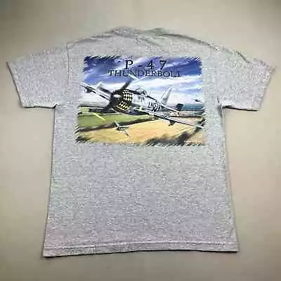 Vintage Aircraft T-Shirt Mens Large Gray P-47 Thunderbolt Fighter Plane WWII 90s • $15.99